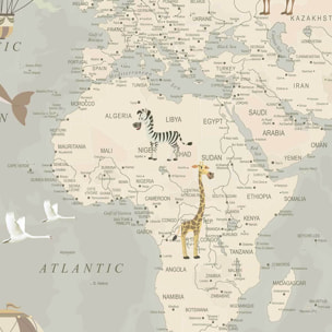 Tableau enfant carte du monde avions et montgolfières - 80x50 cm Toile imprimée