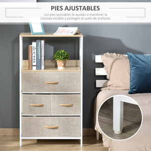 Cómoda con 4 Cajones Cajonera de Tela con Compartimento Abierto y Estructura Metálico Cómoda para Dormitorio Pasillo Gris
