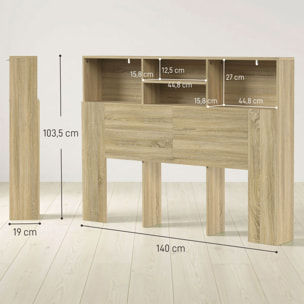 HOMCOM Cabecero de Cama 140 cm con Almacenaje, Cabezal de Cama con 4 Compartimentos Abiertos, Cabecero Moderno para Dormitorio, Roble