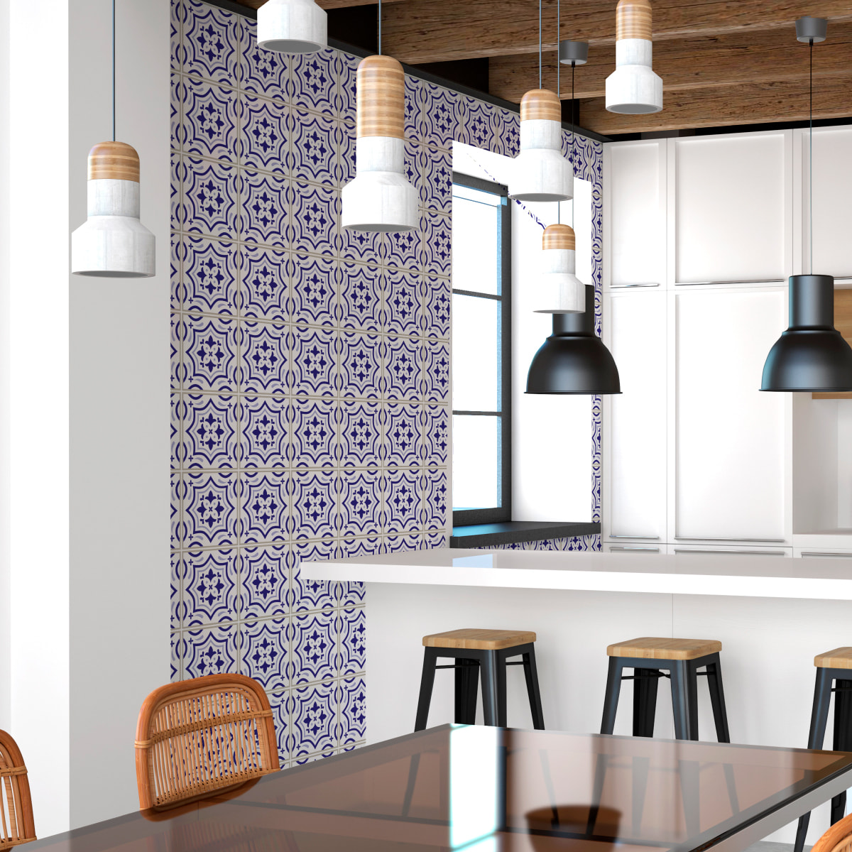 Stickers muraux - Sticker Mural Carrelage adhésif Cuisine Salle de Bain - 30 STICKERS CARRELAGES AZULEJOS TEOFILO