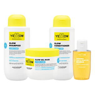 ALFAPARF Yellow Kit Hydra Care Glow Shampoo 500ml + Mask 300ml + Conditioner 500ml + Hair & Body Oil 100ml