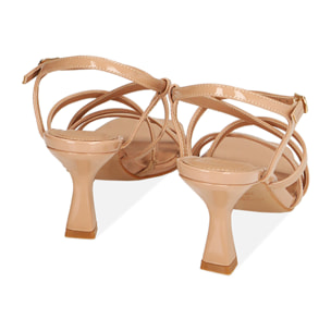 Sandali nude in vernice, tacco 7,5 cm