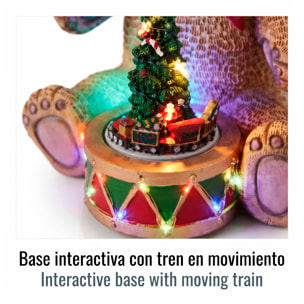 Oso navideño decorativo con tambor, luces led, movimiento y música con 8 villancicos, con usb incluido 19x19x25 cm