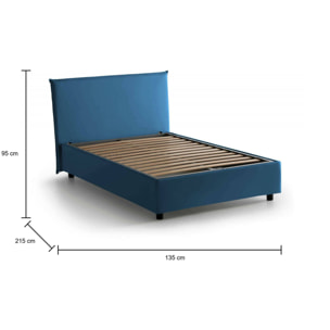 Letto piazza e mezza Chicca, Letto contenitore con rivestimento in tessuto, 100% Made in Italy, Apertura frontale, con materasso Cm 120x200 incluso, Blu