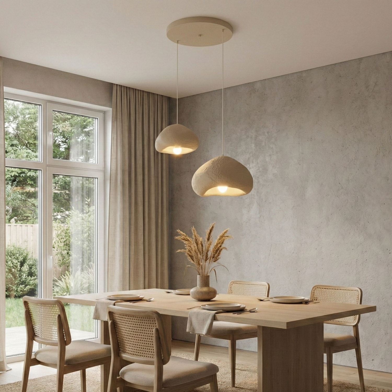 Luminaire design 2 suspensions en fibre de verre beige OLINDA