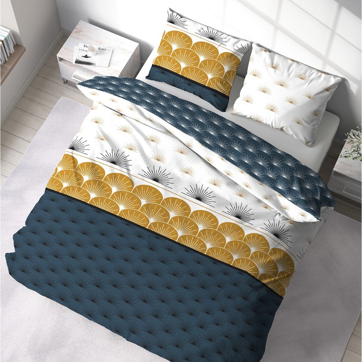 Parure housse de couette polyester jaune