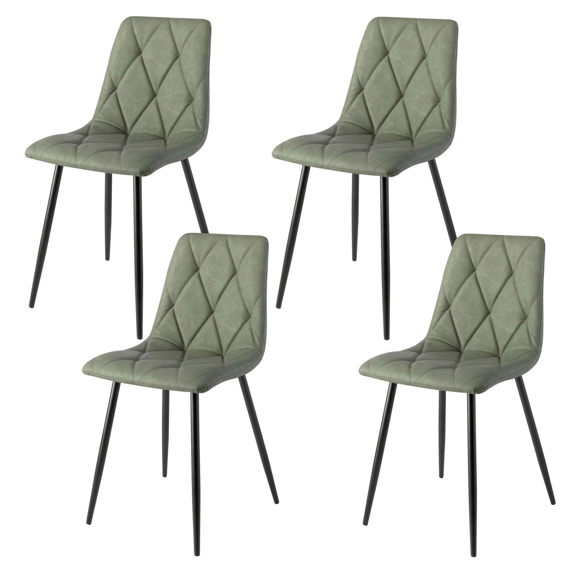 Set de 4 sillas – Polipiel verde acolchada y patas negras