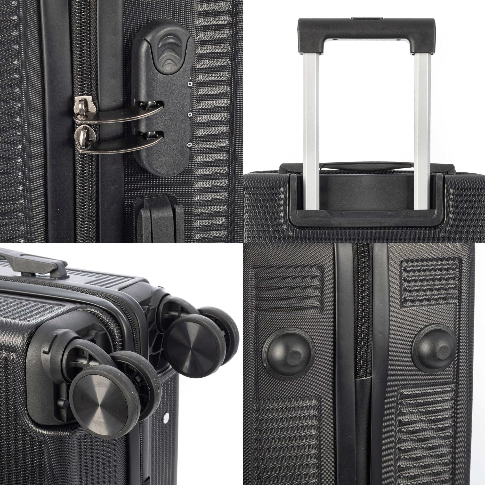 DAM Set di 3 valigie Trolley, in materiale leggero ABS ad alta resistenza. Chiusura numerica e 4 ruote doppie estraibili e girevoli a 360°. 50x29x76 Cm. Colore: Nero