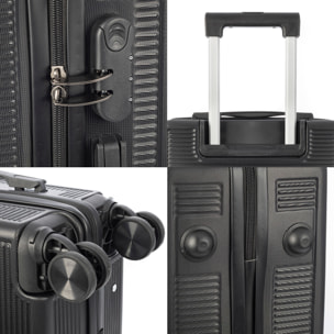 DAM Set di 3 valigie Trolley, in materiale leggero ABS ad alta resistenza. Chiusura numerica e 4 ruote doppie estraibili e girevoli a 360°. 50x29x76 Cm. Colore: Nero