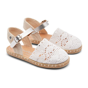 Alpargatas Niña Hebilla Ganchillo Blanco