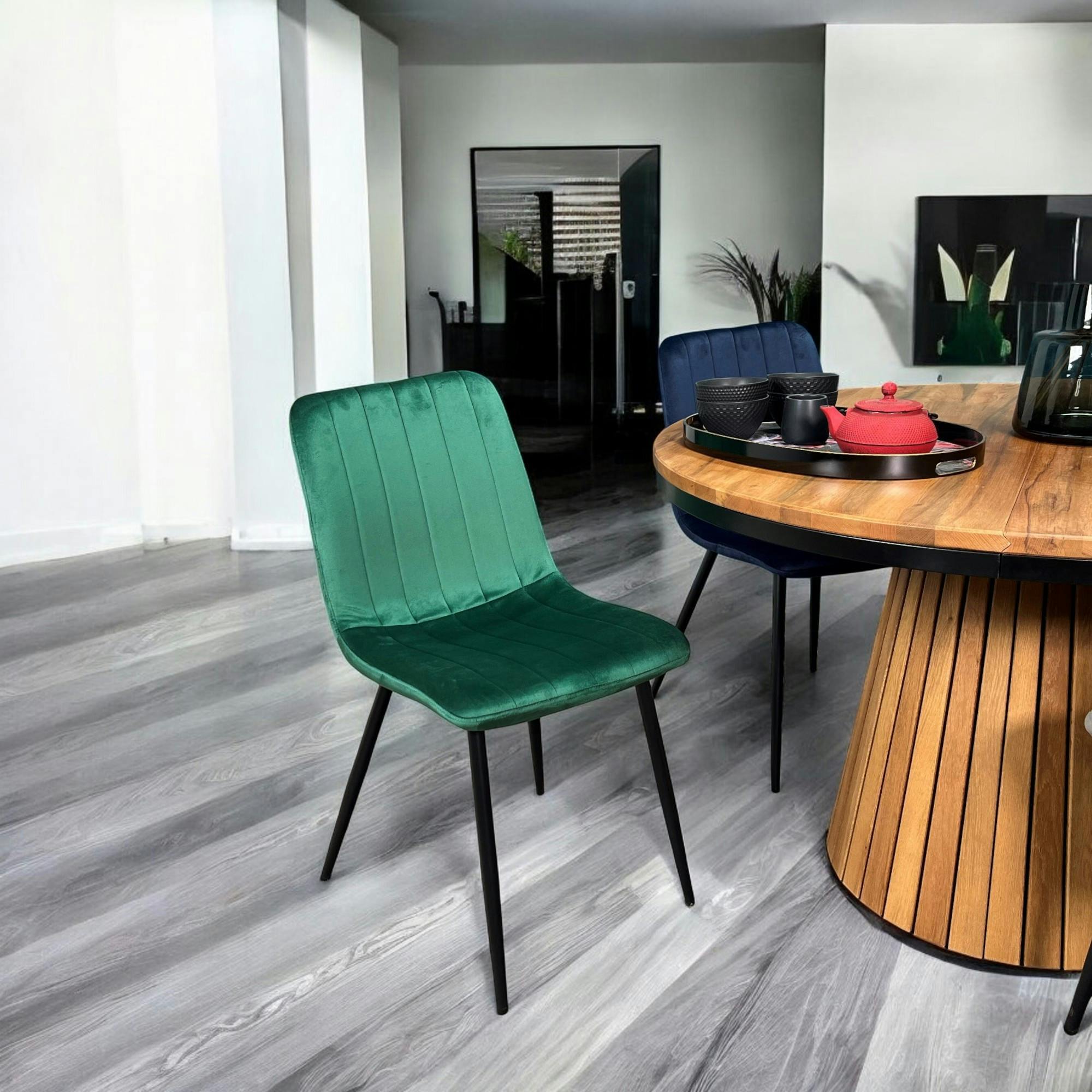 Chaise à rayures velours vert sapin (lot de 2) MALANG