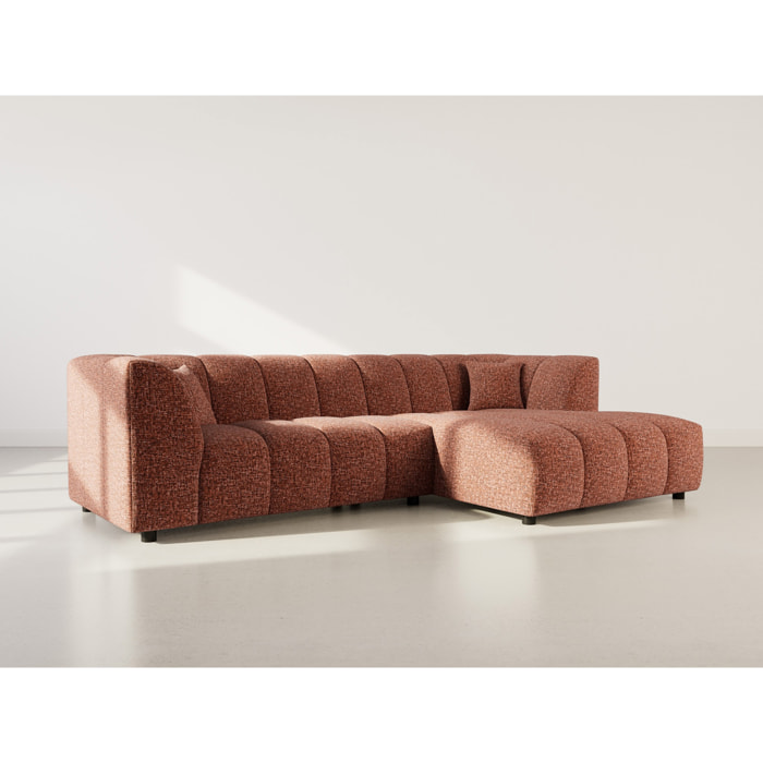 Curtis - canapé d'angle droit 4 places avec accoudoir en tissu texturé - Terracotta