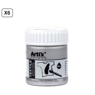 Confezione da 6 pz. PITTURA TESSILE ARGENTO METALLIZZATO 45 ml