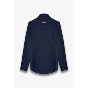 Camicia Uomo 2 Bottoni Button Down Slim Satin Unito Blu