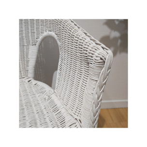 Fauteuil en rotin blanc tressé avec accoudoirs, pour jardin et intérieur - VIVIA