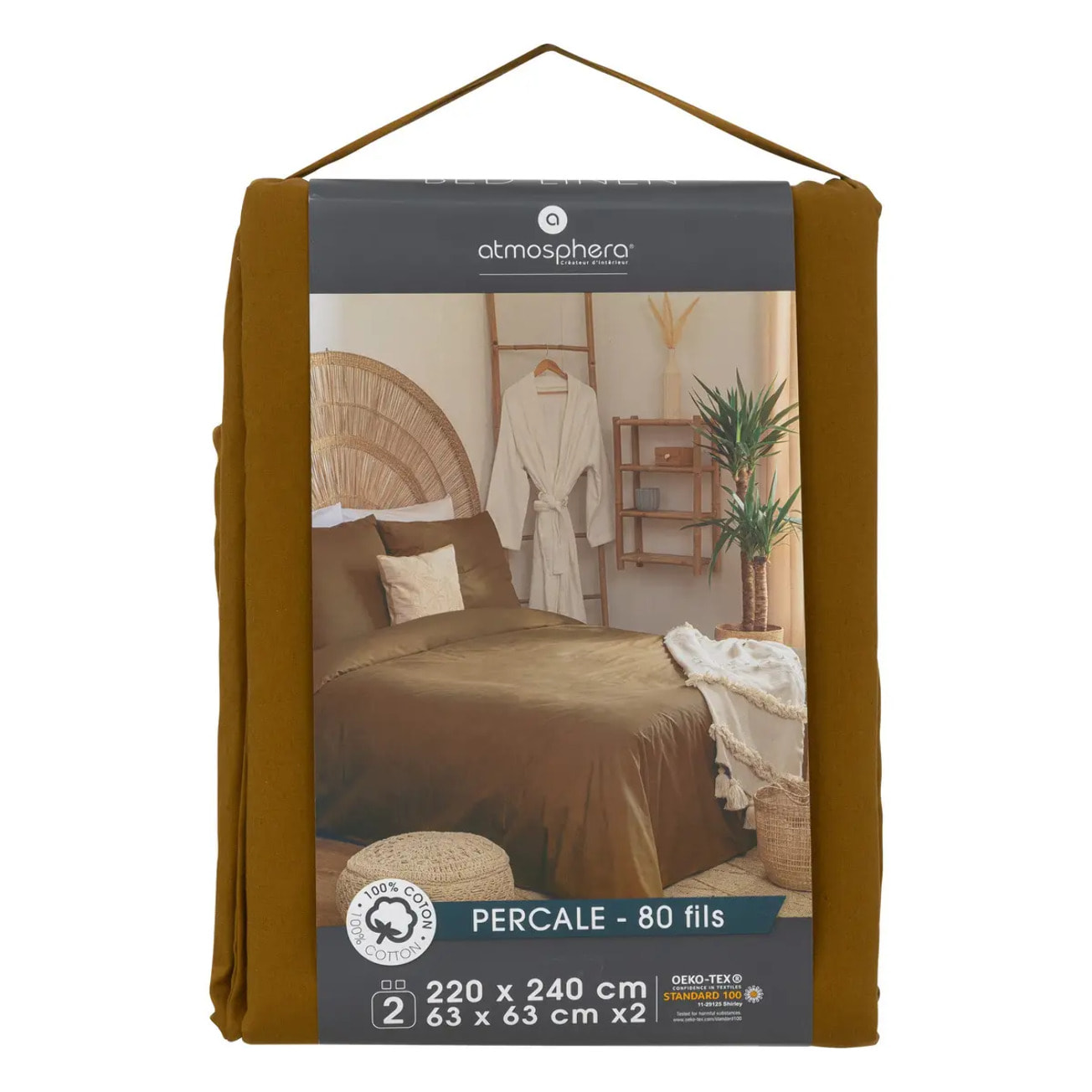 Parure de lit percale jaune moutarde 240x220cm