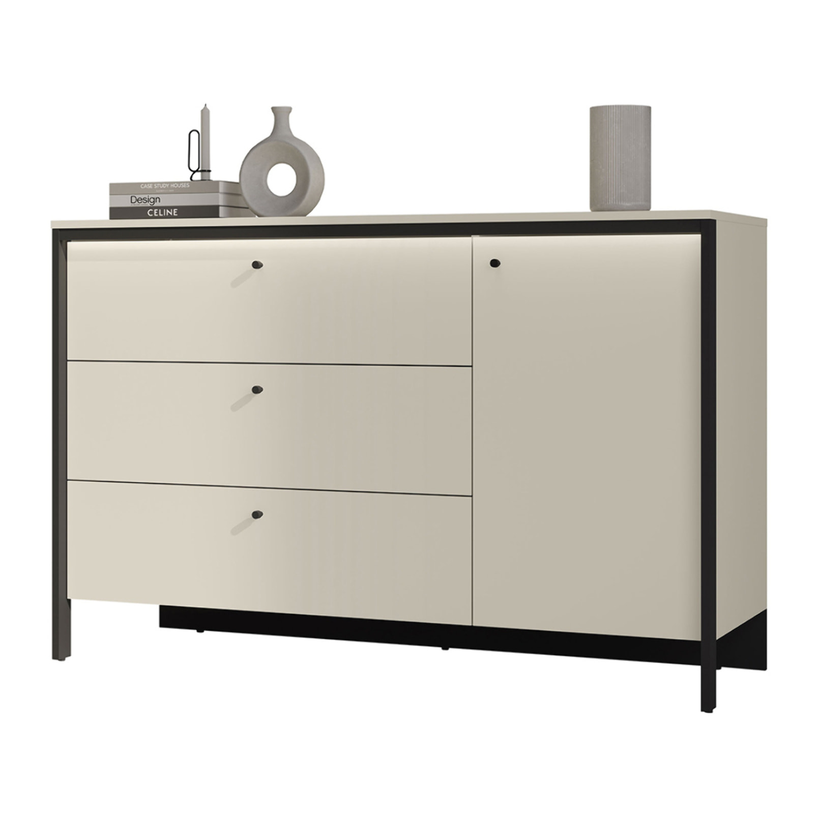 Kimi - commode 3 tiroirs et 1 porte - led inclus - Beige