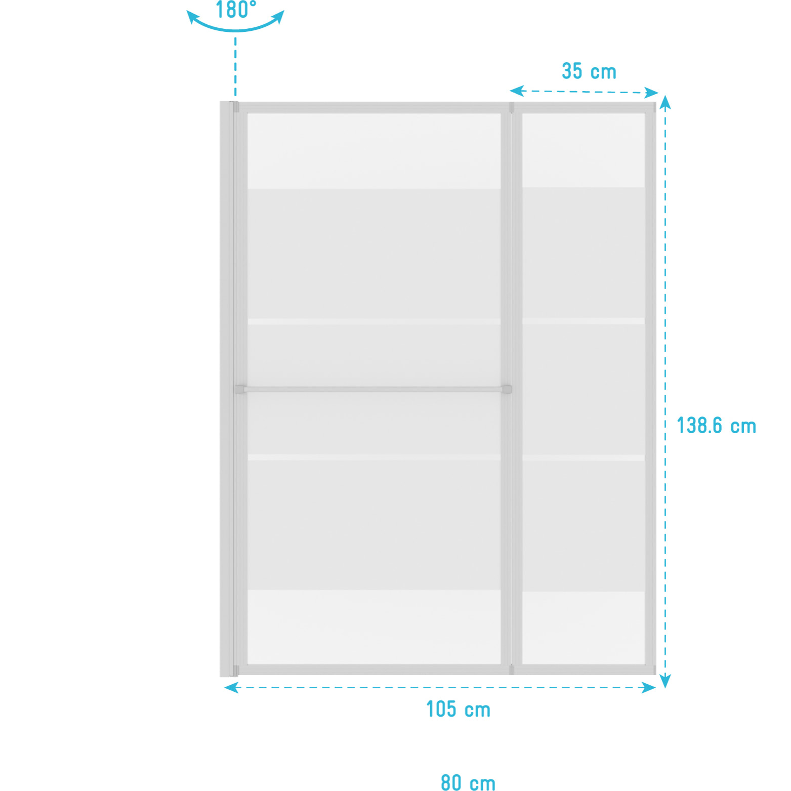 Pare baignoire relevable 139x105cm avec volet - verre transparent avec bande depolie