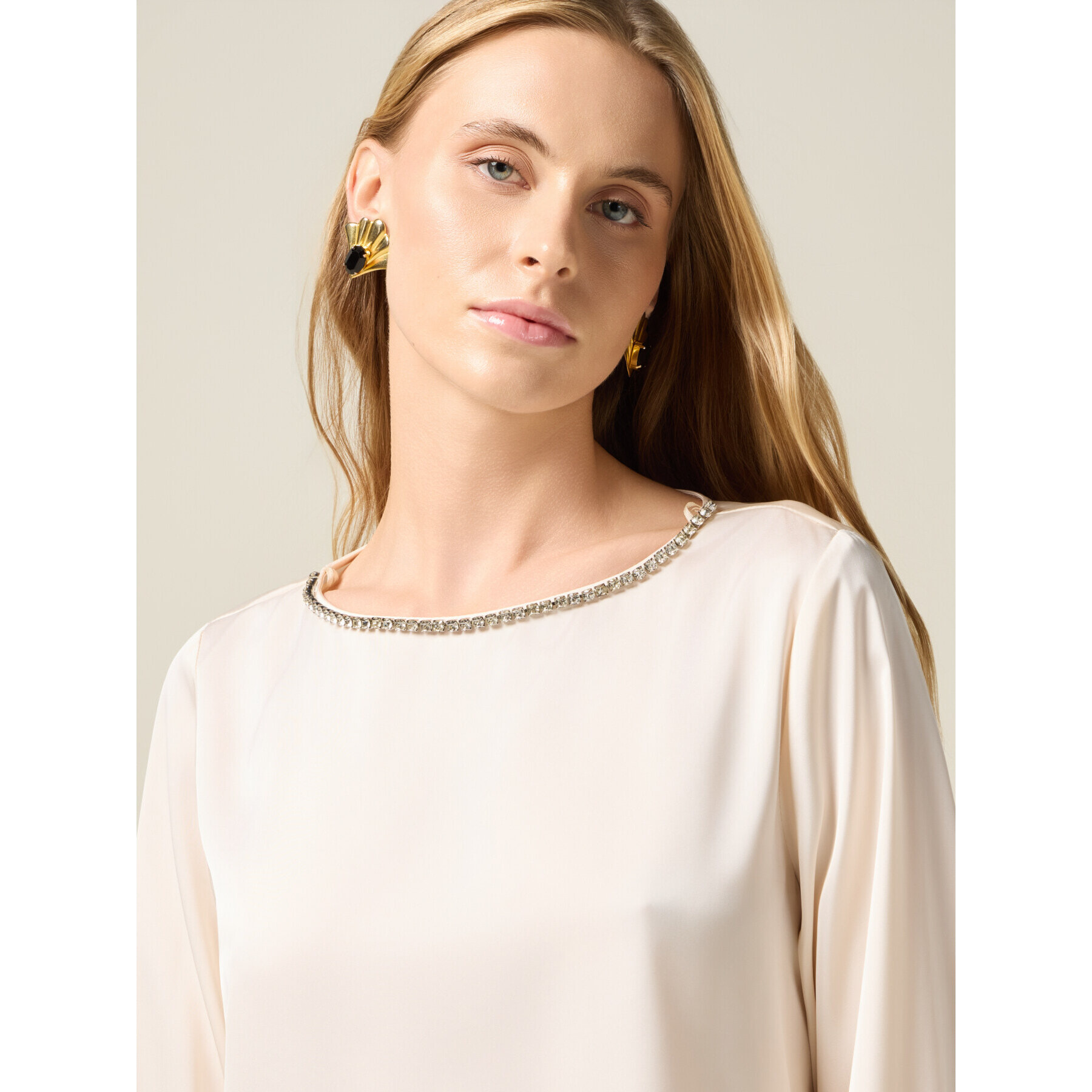 Oltre - Blusa in raso con castoni - Bianco