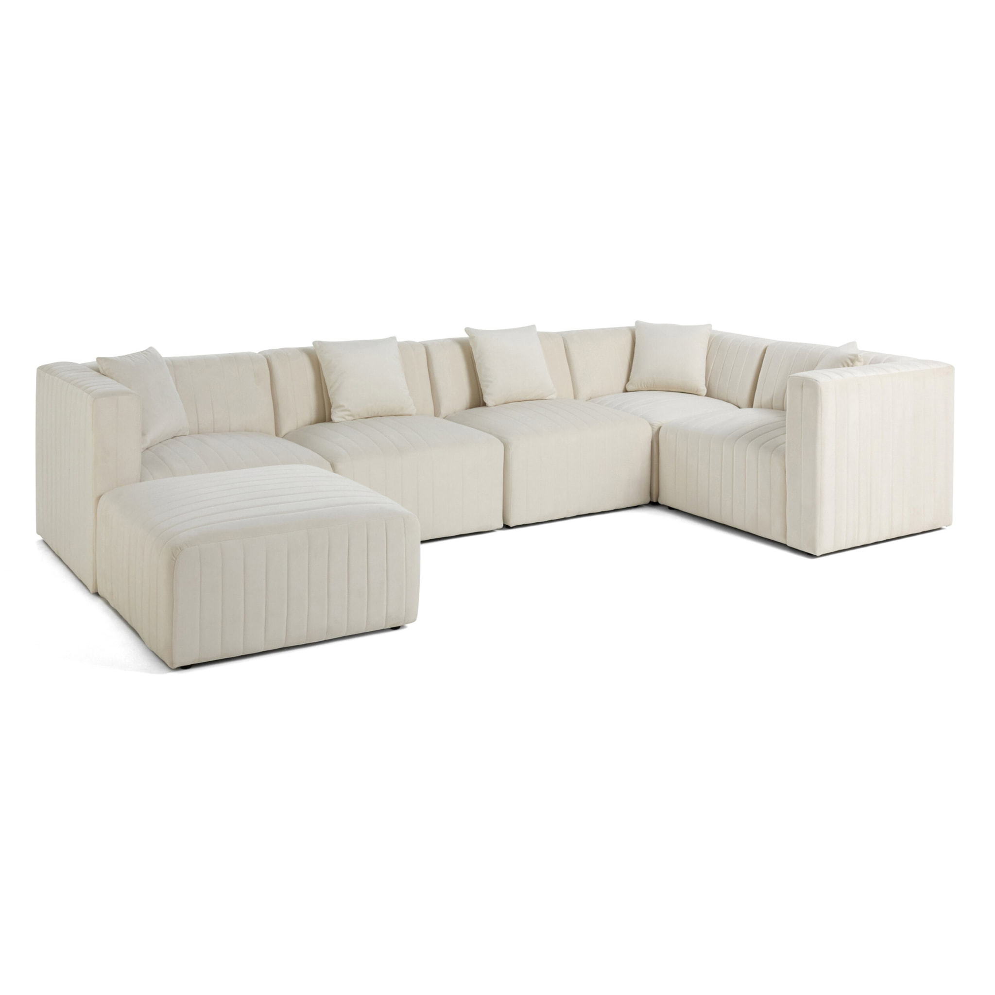 Nova - canapé modulable d'angle réversible - 6 places - avec pouf d'appoint - en velours - Beige
