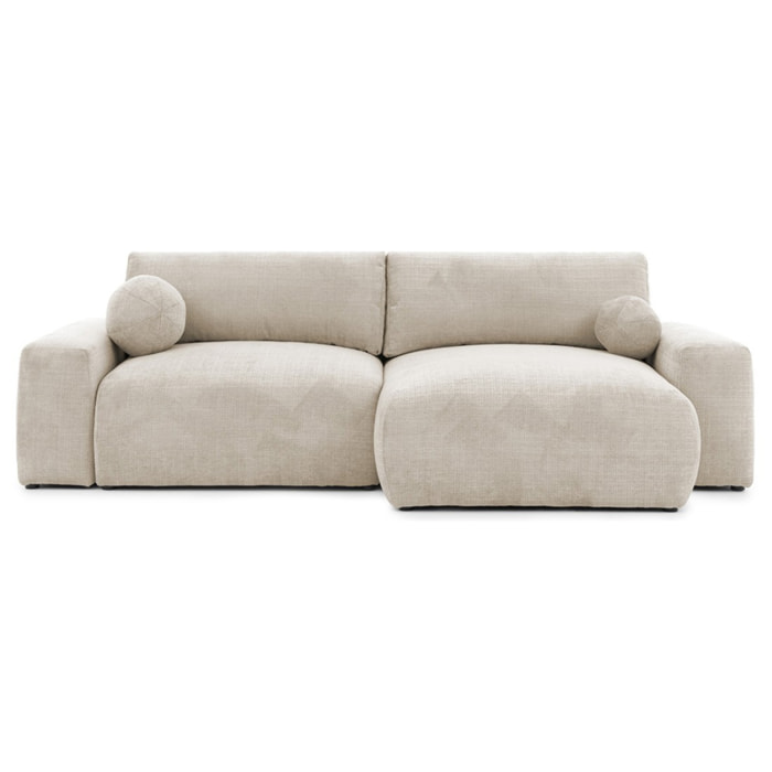 Constance - Canapé d'angle réversible 4 places convertible avec coffre en velours texturé - Beige
