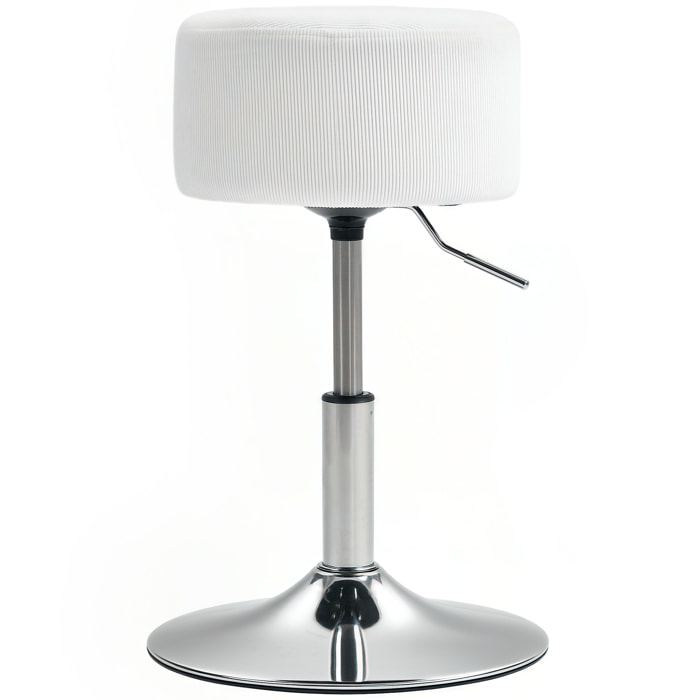 Taburete de Bar Taburete Alto de Cocina Regulable en Altura 52-66 cm Tapizado en Pana Giratorio en 360° para Comedor Tocador Mostrador Blanco