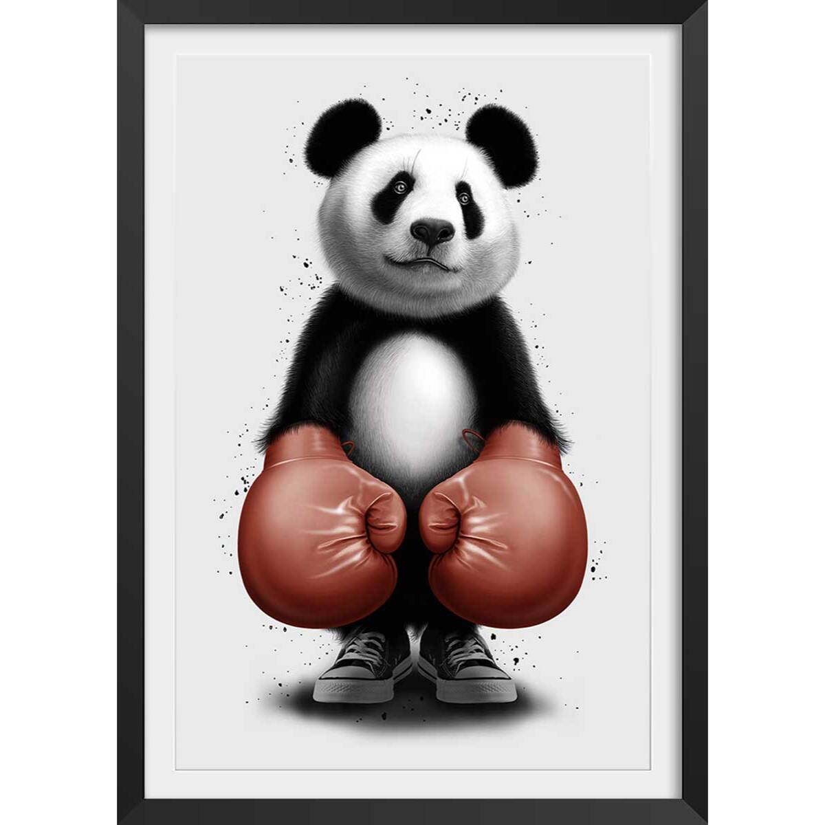 Affiche enfant panda boxer  Affiche + cadre en bois - Noir