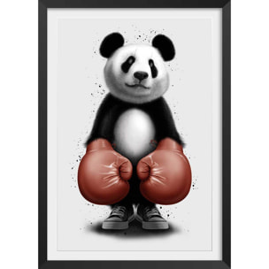 Affiche enfant panda boxer  Affiche + cadre en bois - Noir