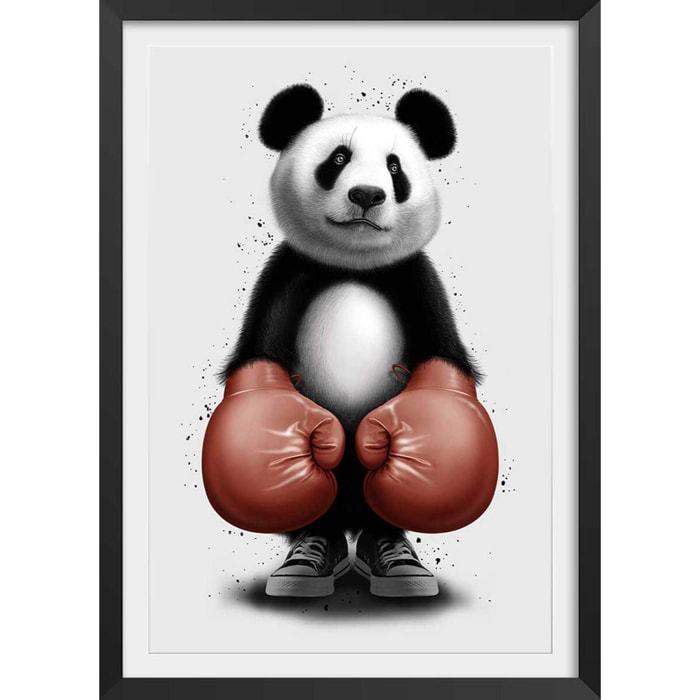 Affiche enfant panda boxer  Affiche + cadre en bois - Noir