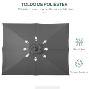 Sombrilla de Jardín 268x205x248 cm Parasol de Terraza con Techo Inclinable hasta 45° Luces LED Solares Anti-UV e Impermeable para Patio Balcón Gris Oscuro