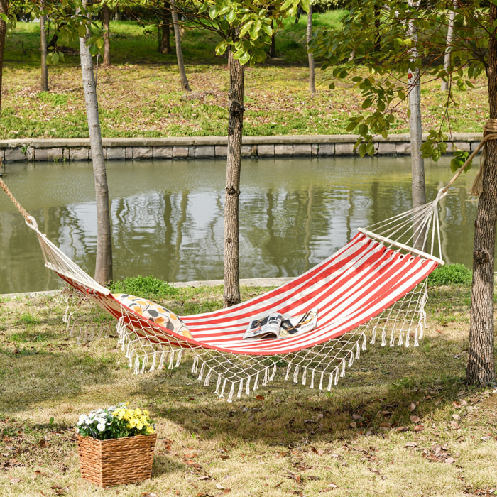 Hamac de voyage portable style hippie chic toile de hamac dim. 2L x 1l m coton polyester rouge crème rayé