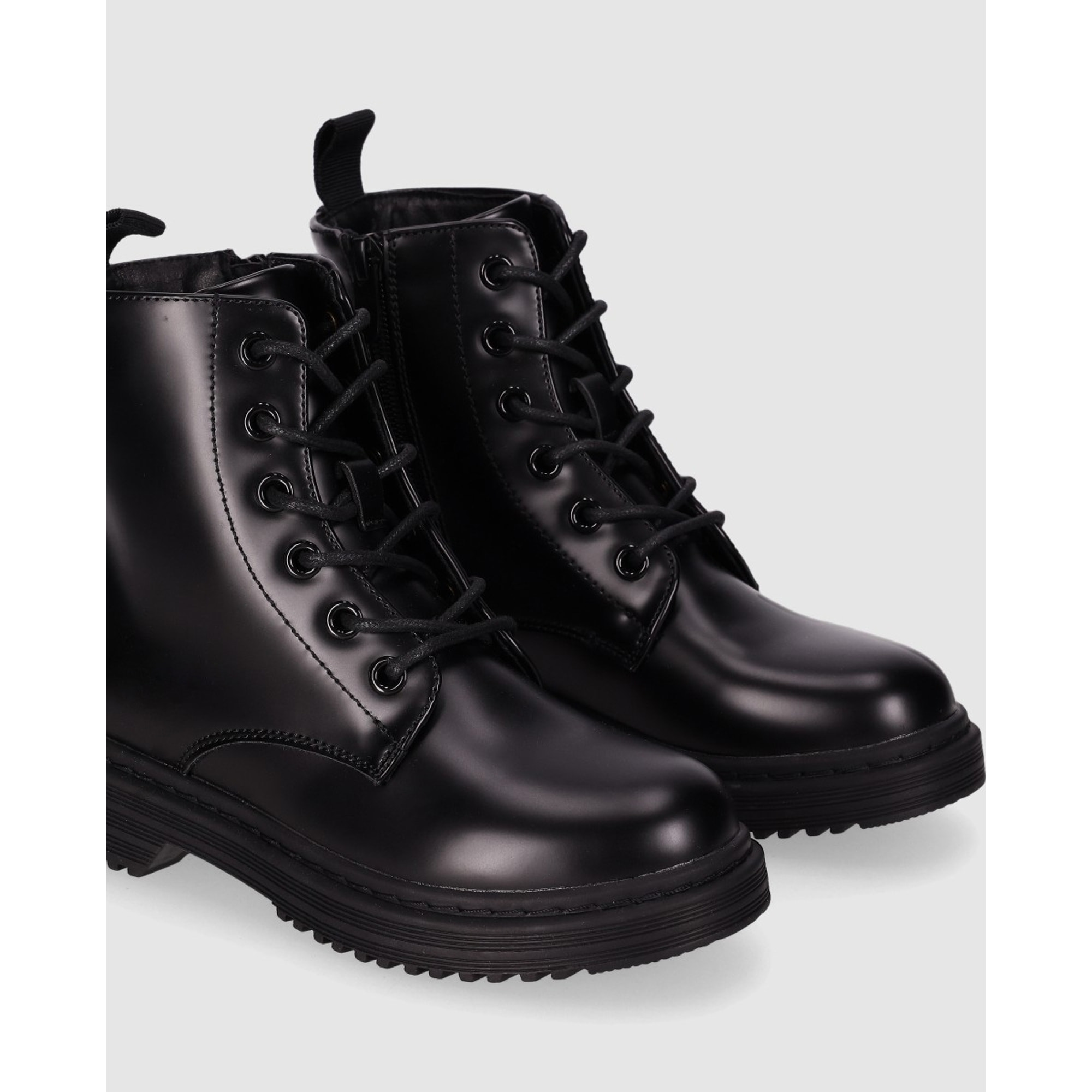 Botines de Piel Sintética - Negro - Tacón: Bajo