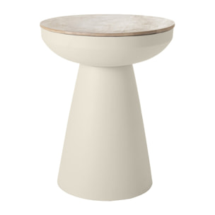 Table d'appoint ronde design avec rangement en métal grège et bois manguier massif H52 cm TAM