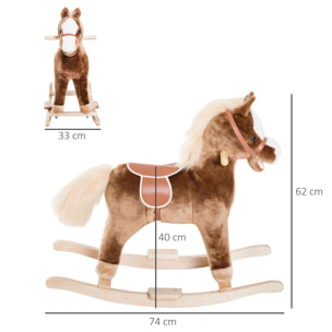 Caballo Balancín para Niños de +3 Años Caballo de Juguete con Asas Marco de Metal y Base de Madera Carga 40 kg 74x33x62 cm Marrón