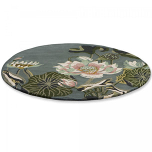 Tapis rond fait à la main en laine motif floral VAFI