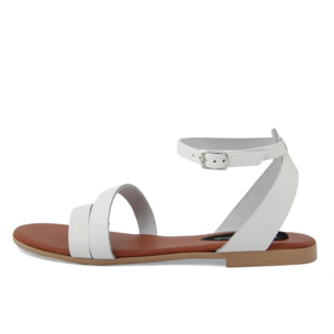 Sandali Flat Made in Italy in pelle colore Bianco, Altezza tacco 1,2 cm