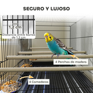 Jaula para Pájaros con Divisor Jaula con Ruedas para Mascota Aves Loros Canarios Pajarera con Comederos Perchas y Bandeja Extraíble 76x46x116 cm Negro