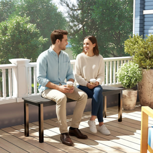 Banc de jardin 2 places lattes effet bois métal gris