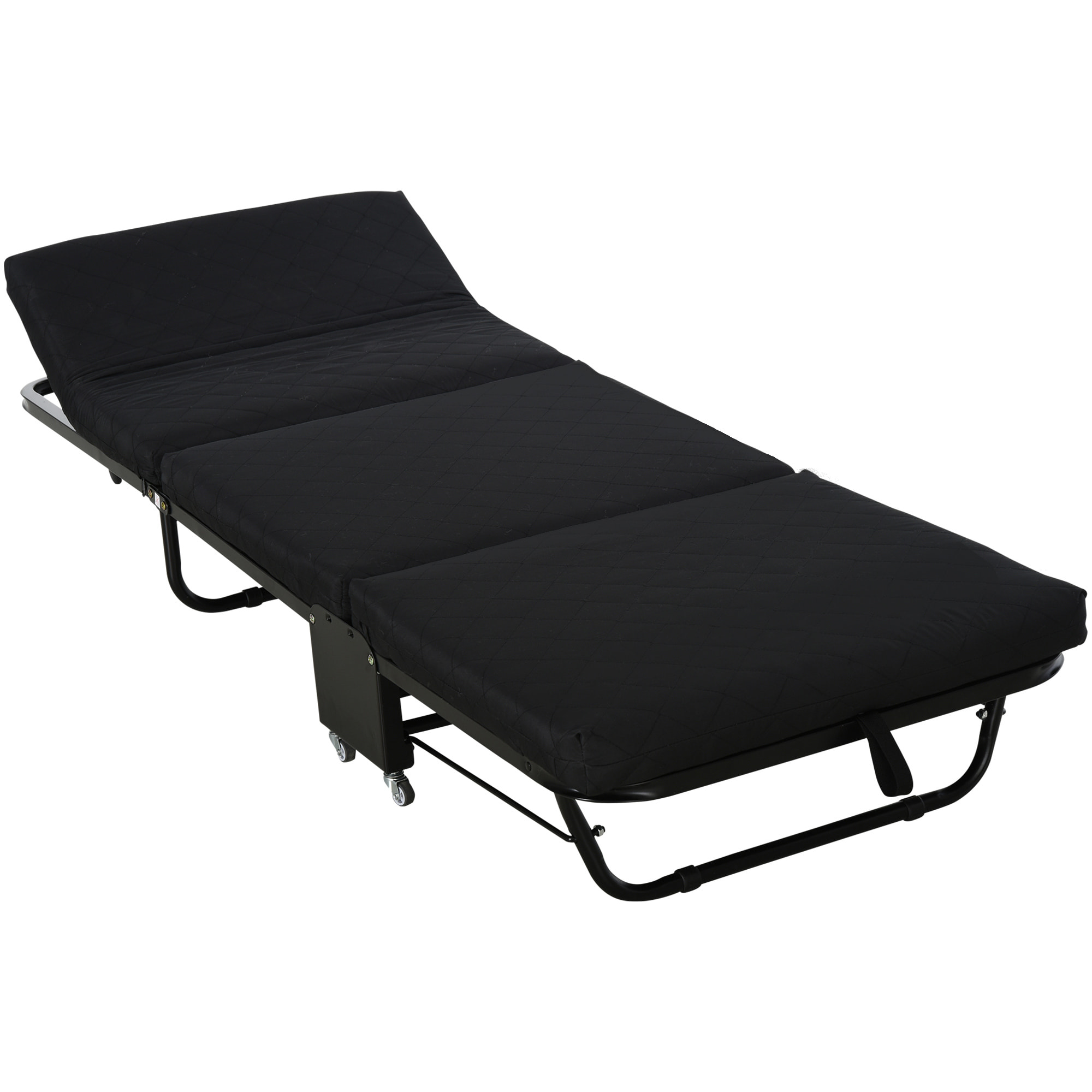 Cama Plegable 184x65 cm Cama Abatible con Cabecera Ajustable en 5 Niveles Ruedas Universales y Estructura de Metal Carga Máx. 120 kg Negro