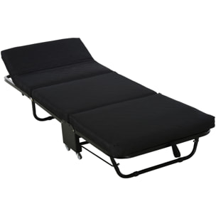 Cama Plegable 184x65 cm Cama Abatible con Cabecera Ajustable en 5 Niveles Ruedas Universales y Estructura de Metal Carga Máx. 120 kg Negro