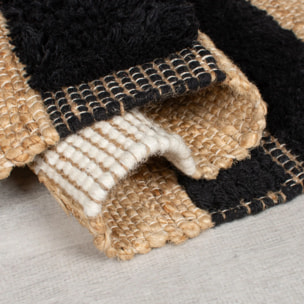 Tapis de couloir jute et laine MEDINA BLOCKS Noir