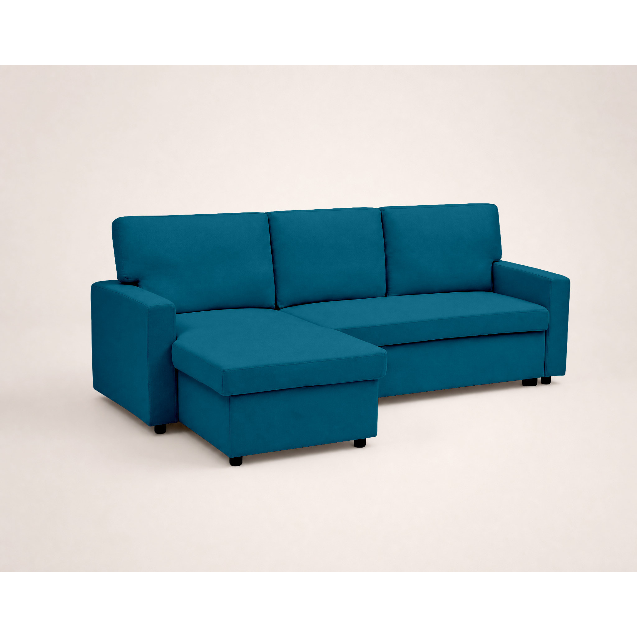 Meiya - canapé d'angle réversible 4 places convertible avec coffre en tissu - Bleu