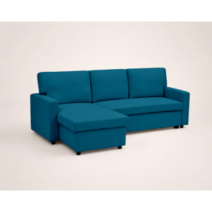 Meiya - canapé d'angle réversible 4 places convertible avec coffre en tissu - Bleu