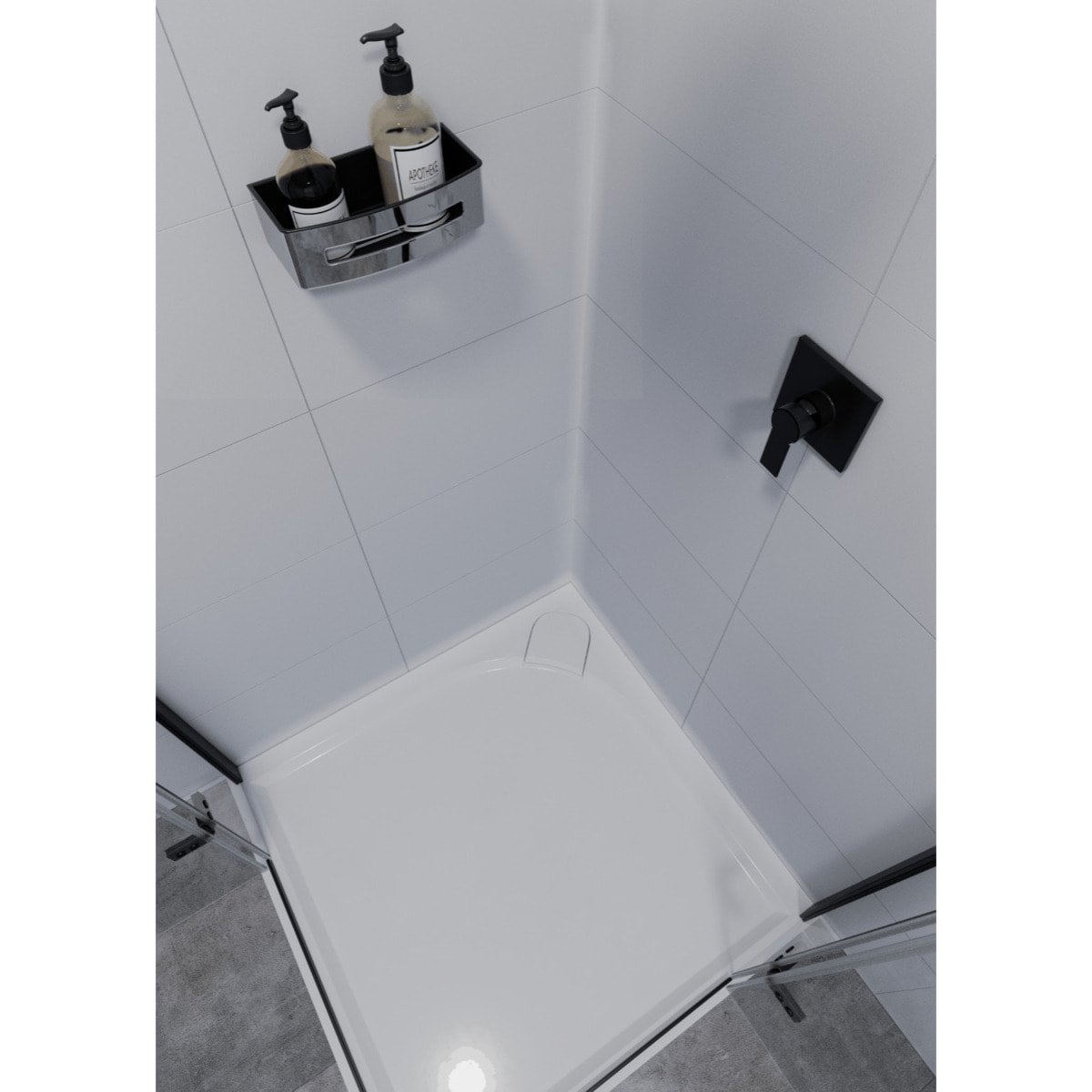 Panier de douche 22 cm en acier inoxydable, Chrome et Noir (SATDPOLCHC)