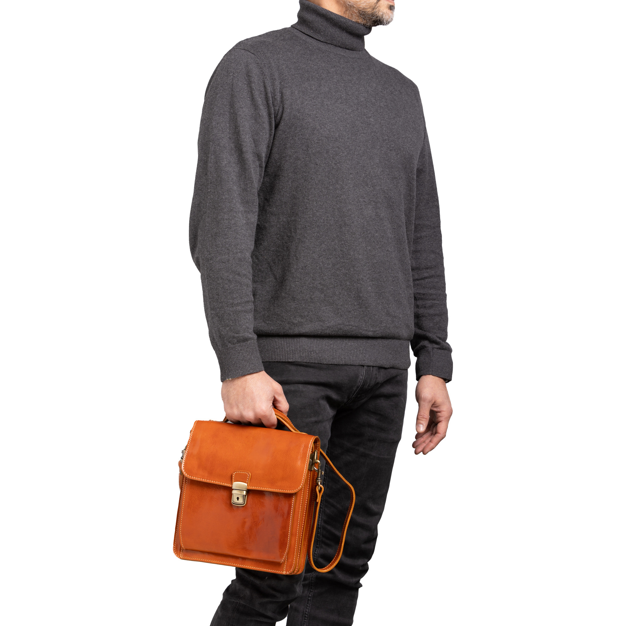 Borsa a tracolla  da uomo In Vera pelle Made in Italy 26x23,5x9 cm