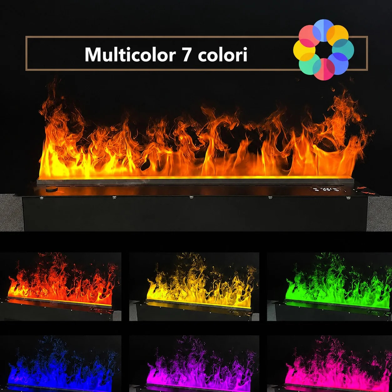 Vapor 100 - Inserto Camino Decorativo ad Acqua Senza Calore 100x17,8x22,7 cm con Effetto Fiamma a LED 3D Nero