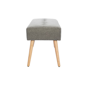 Banc scandinave capitonné en tissu effet velours texturé gris clair et bois clair L96 cm GUESTA