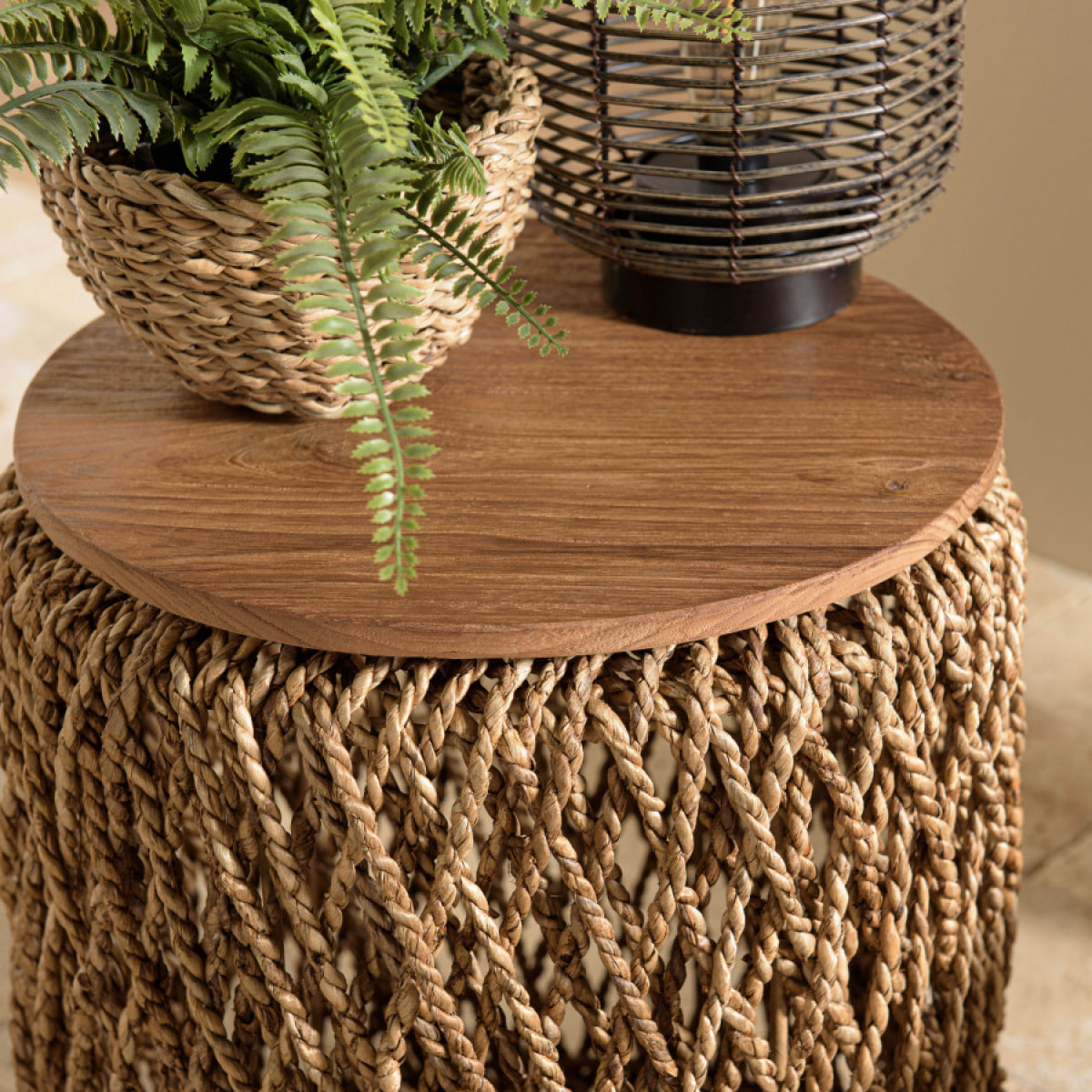 SIXTINE - Table d'appoint ronde 40x40cm en tissage de fibre de cocotier