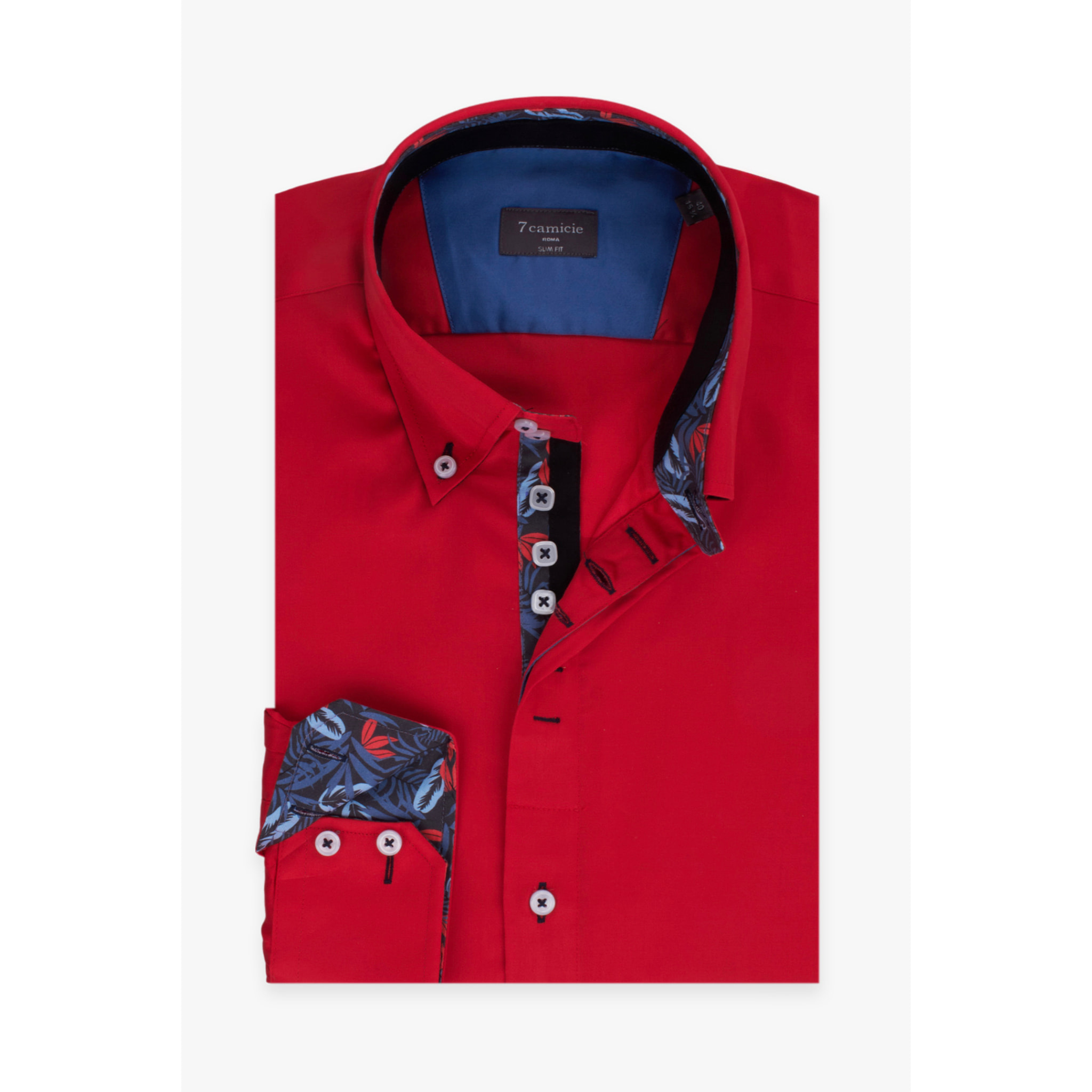 Camicia Uomo 2 Bottoni Button Down Slim Satin Unito Rosso