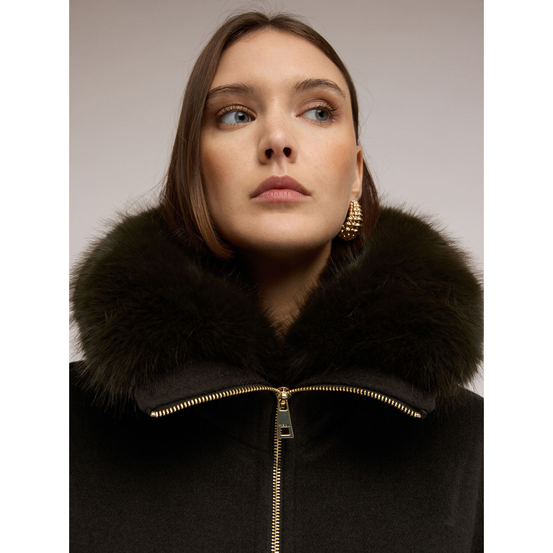 Motivi - Abrigo de mezcla de lana con cuello desmontable - Verde militare